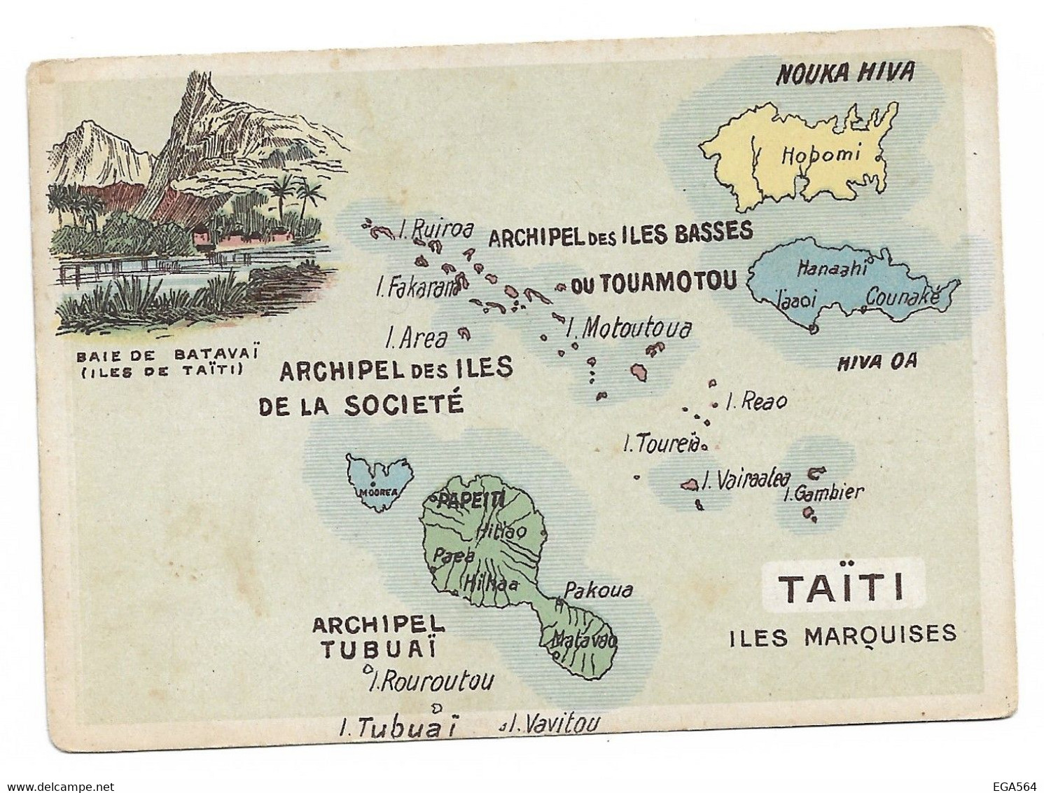 K13 - Cartographie De TAÏTI Et Des Îles MARQUISES Sur Carte Illustrée - 80 X 110 Mm - - Französisch-Polynesien