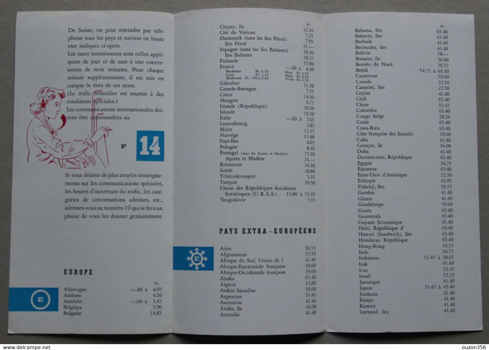 Service Téléphonique Suisse, Tarif Des Communications Internationales 1958-59 - Telefonía