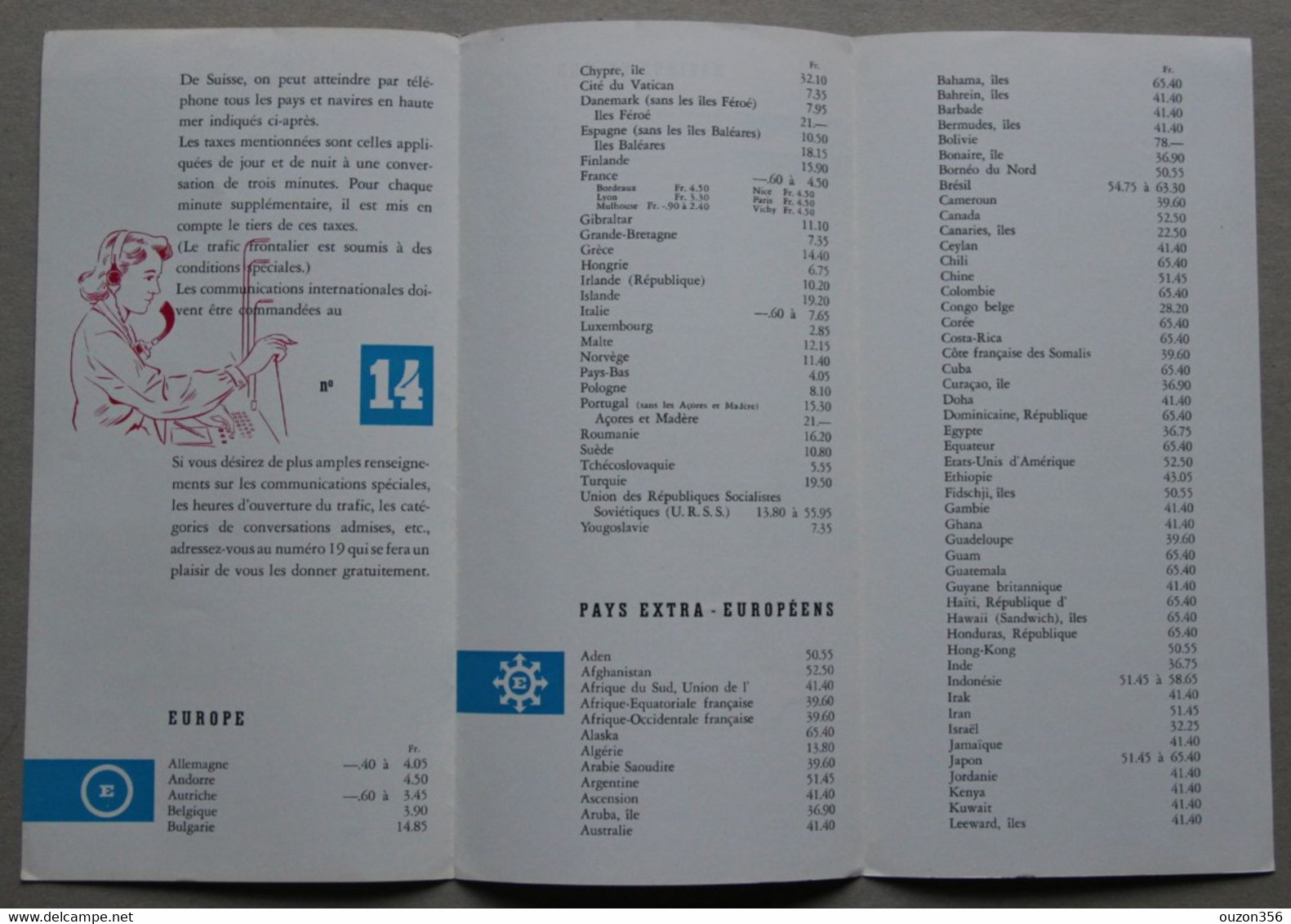 Service Téléphonique Suisse, Tarif Des Communications Internationales 1958-59 - Telephony