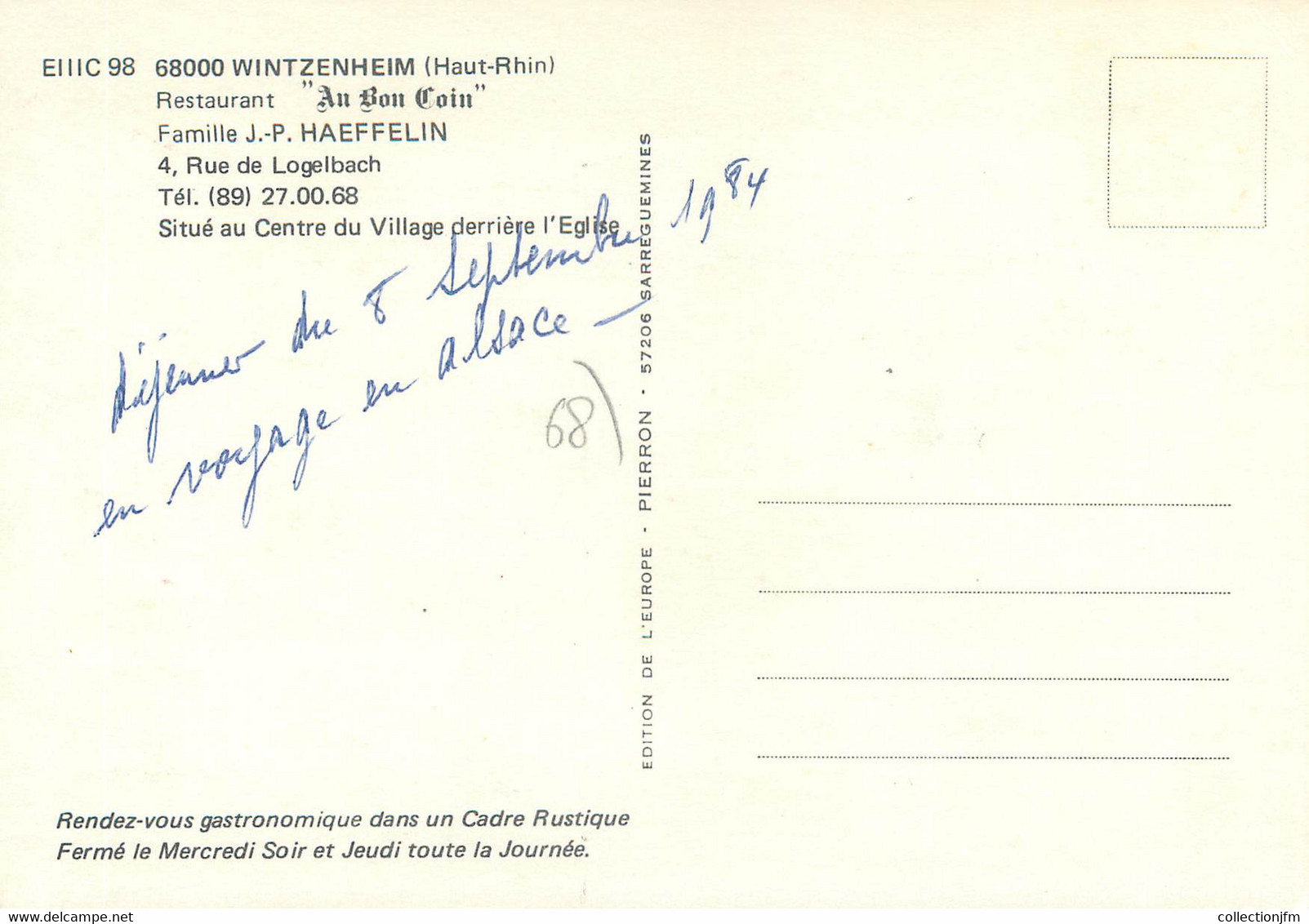 CPSM FRANCE 68 "Wintzenheim, Restaurant Au Bon Coin " - Wintzenheim