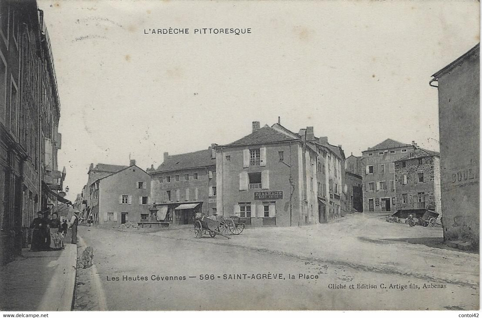 07 SAINT-AGREVE PLACE PHARMACIE ATTELAGE HAUTES CEVENNES ARDECHE PITTORESQUE - Saint Agrève