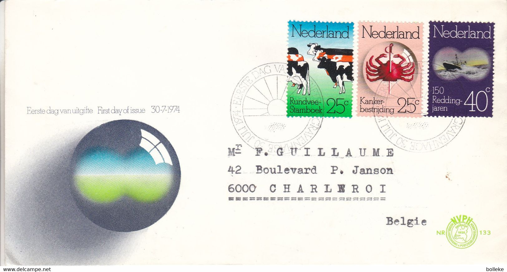 Pays Bas - Lettre De 1974 - Oblit ' S Gravenhaghe - Vaches - Crabes - Bateaux - Valeur 13,65 Euros - Briefe U. Dokumente