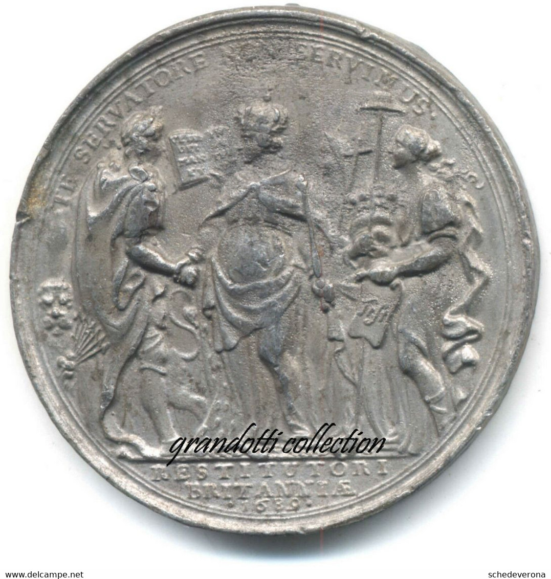 GUGLIEMO III INGHILTERRA 1689 BRITANNIA RESTITUITA MEDAGLIA MÜLLER - Royaux/De Noblesse