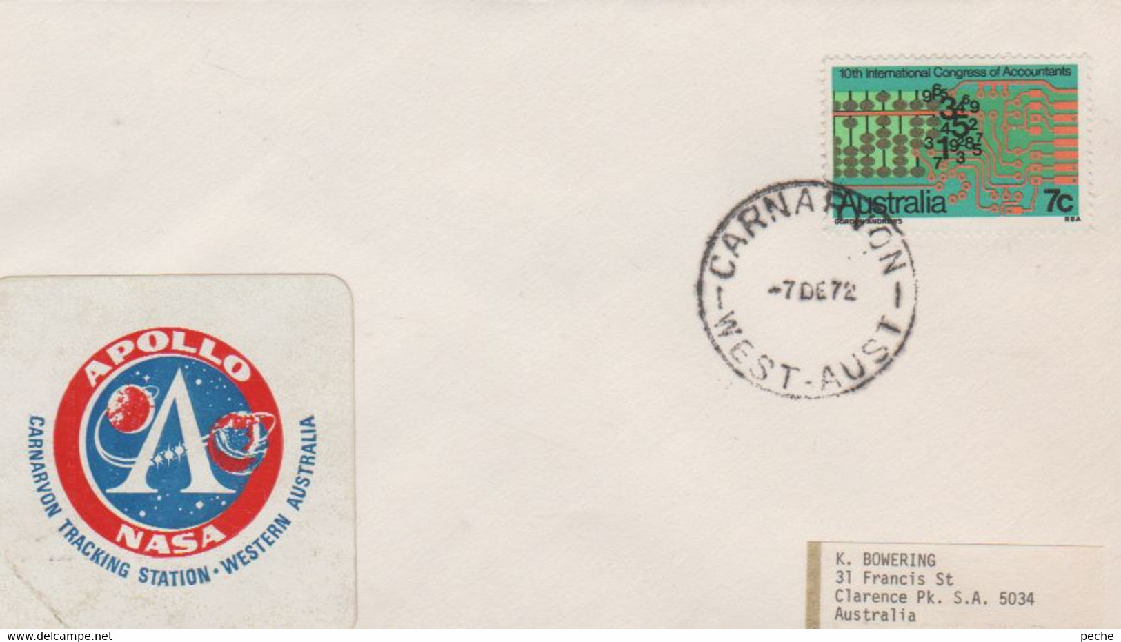 N°1231 N -lettre (cover) Apollo -Nasa- Cachet Carnarvon 1967- - Ozeanien