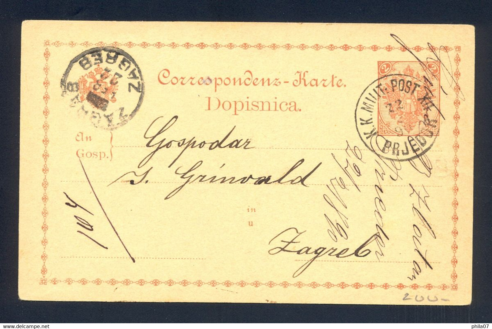 BOSNIA AND HERZEGOVINA - Stationery Cancelled With First Type K.K. Milit.Post XII PRIJEDOR. Statinery Sent From Prijedor - Bosnie-Herzegovine