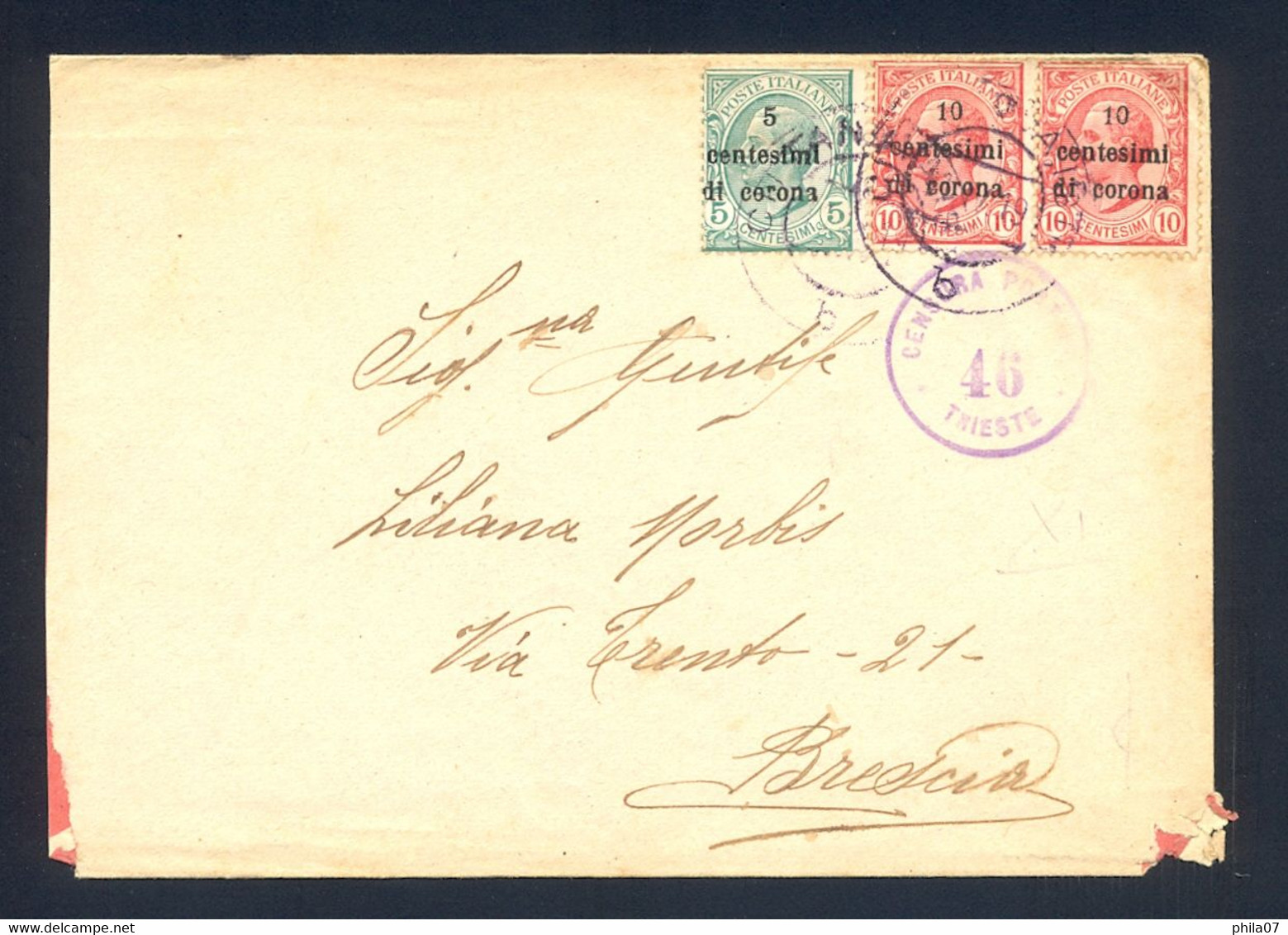 ITALY - Cover Franked With Provisional Stamps For Dalmatia, Sent To Brescia 1919. Censorship Cancel 'CENSORA POS... 46 T - Dalmatië