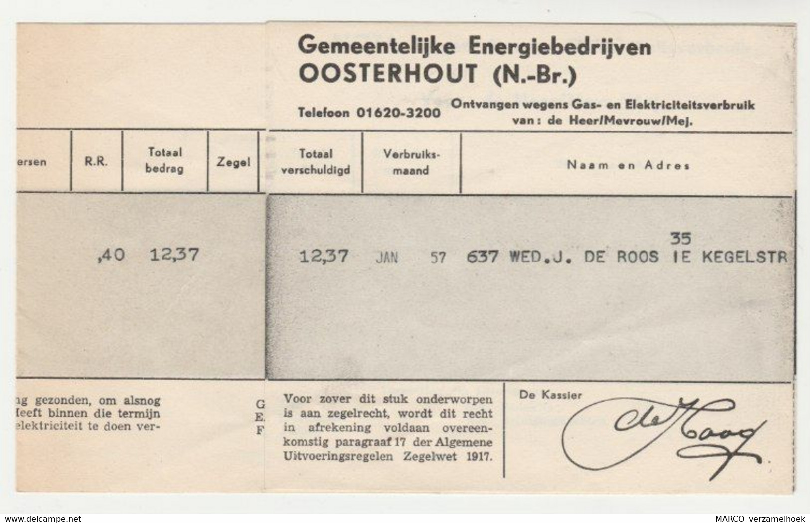 Gemeentelijke Energiebedijven Oosterhout (NL) 1957 - Pays-Bas