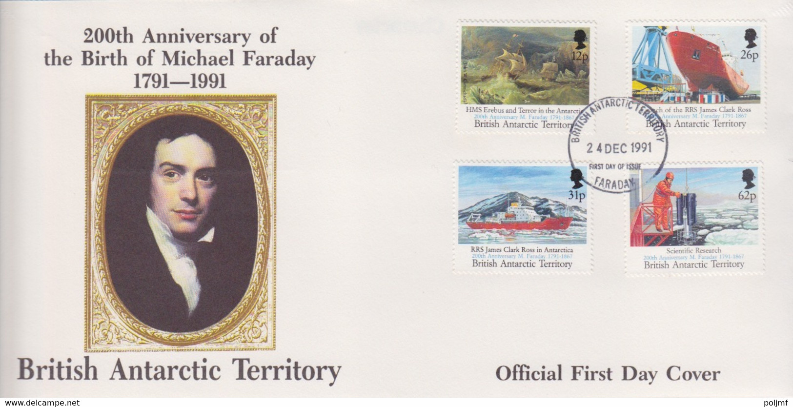 BAT, FDC (M. Faraday)  Obl. Faraday Le 24 DE 91 Sur TP 205 à 208 (nouveau Navire J.C. Ross) - FDC