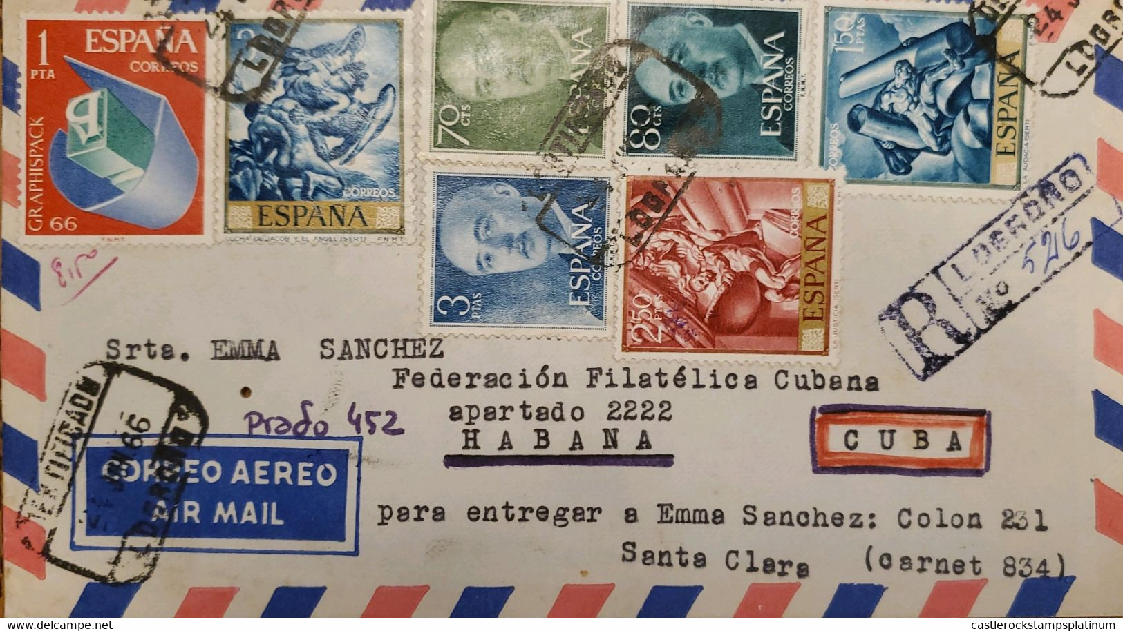 A) 1966, SPAIN, REGISTERED, FROMLOGROÑO TO CARIBBEAN, AIRMAIL, MULTIPLE STAMP - Cartas & Documentos