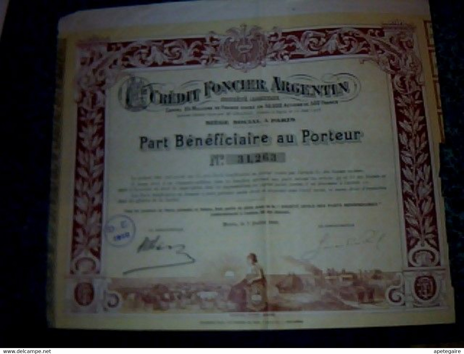 Vieux Papier Obligation Bon Au Porteur Crédit Foncier Argentin 1906 /1910 - A - C