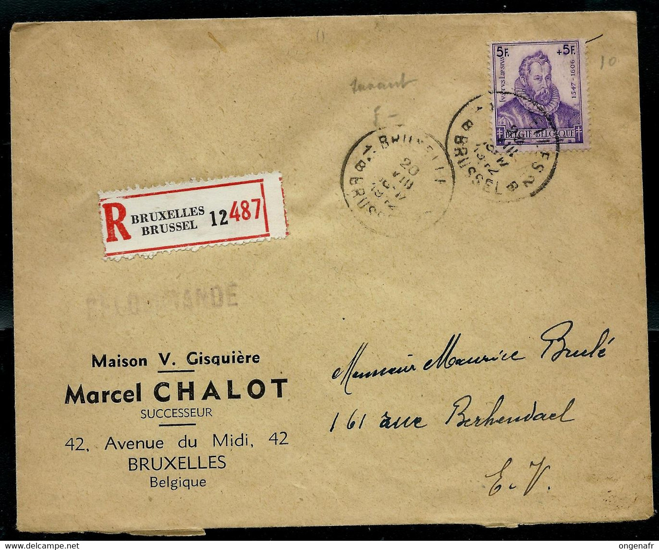 Enveloppe(entière)  Avec N° 600 ( Savant) Obl. BRUXELLES - 12 B - BRUSSEL En Rec. - Storia Postale