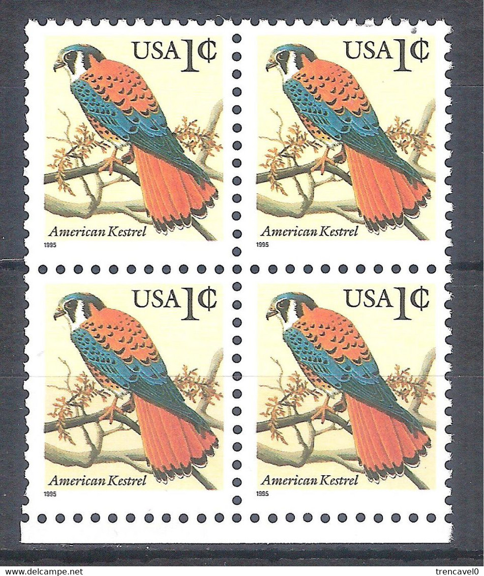 Estados Unidos 1996 - 4  Sellos Nuevos En Bloque   ** American Kestrel-Cernícalo Americano-Serie Flora Y Fauna De USA - Passeri