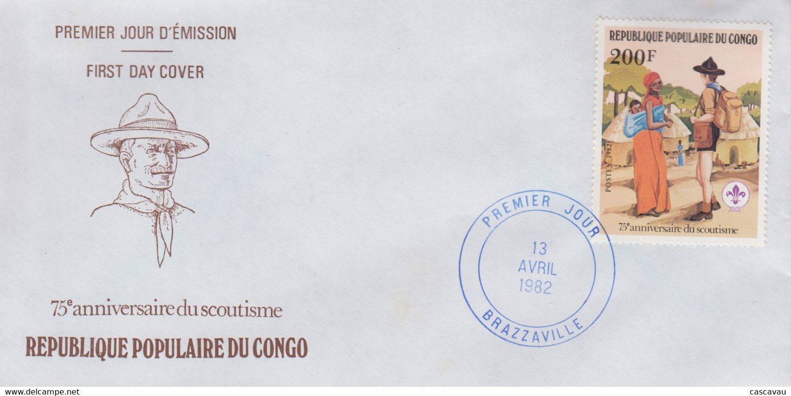 Enveloppe  FDC  1er  Jour    CONGO     75éme  Anniversaire  Du  SCOUTISME   1982 - FDC