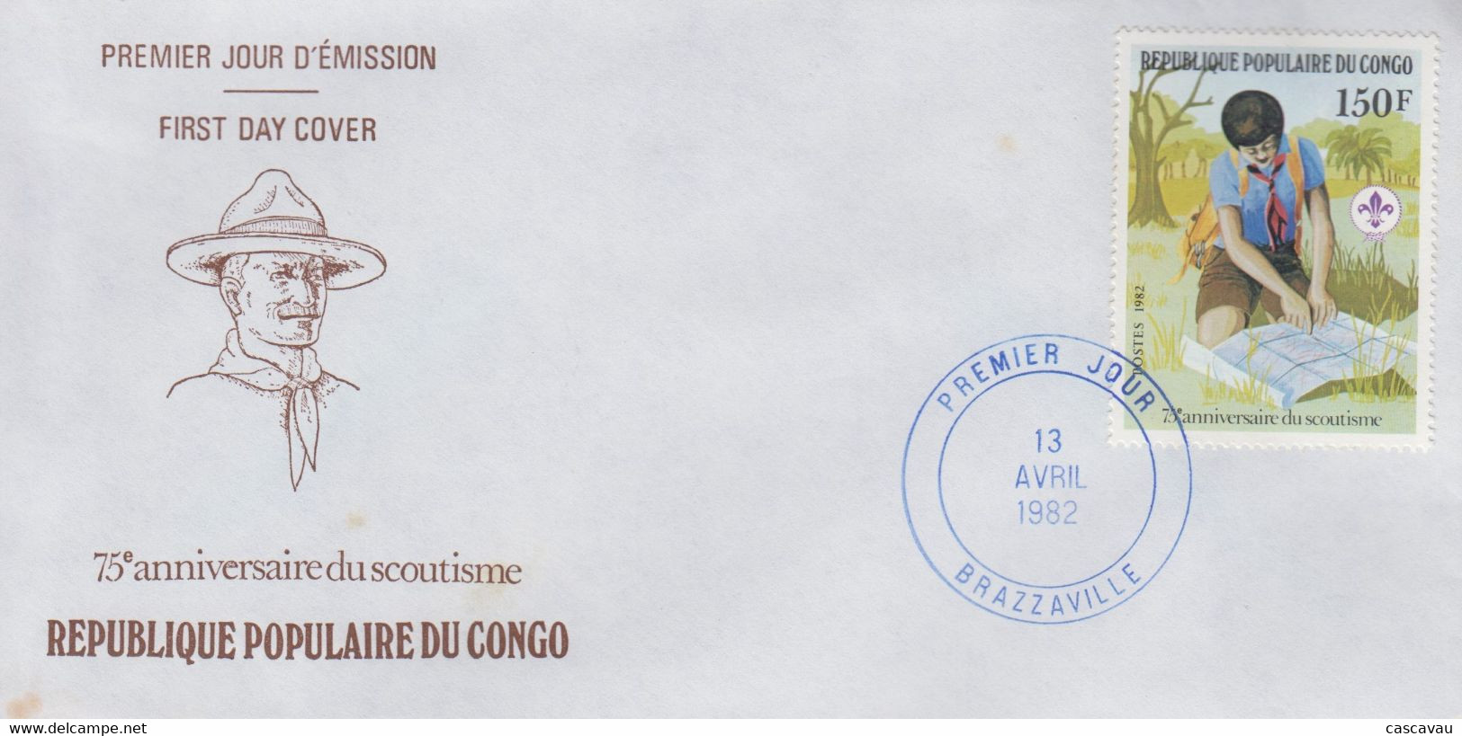 Enveloppe  FDC  1er  Jour    CONGO     75éme  Anniversaire  Du  SCOUTISME   1982 - FDC