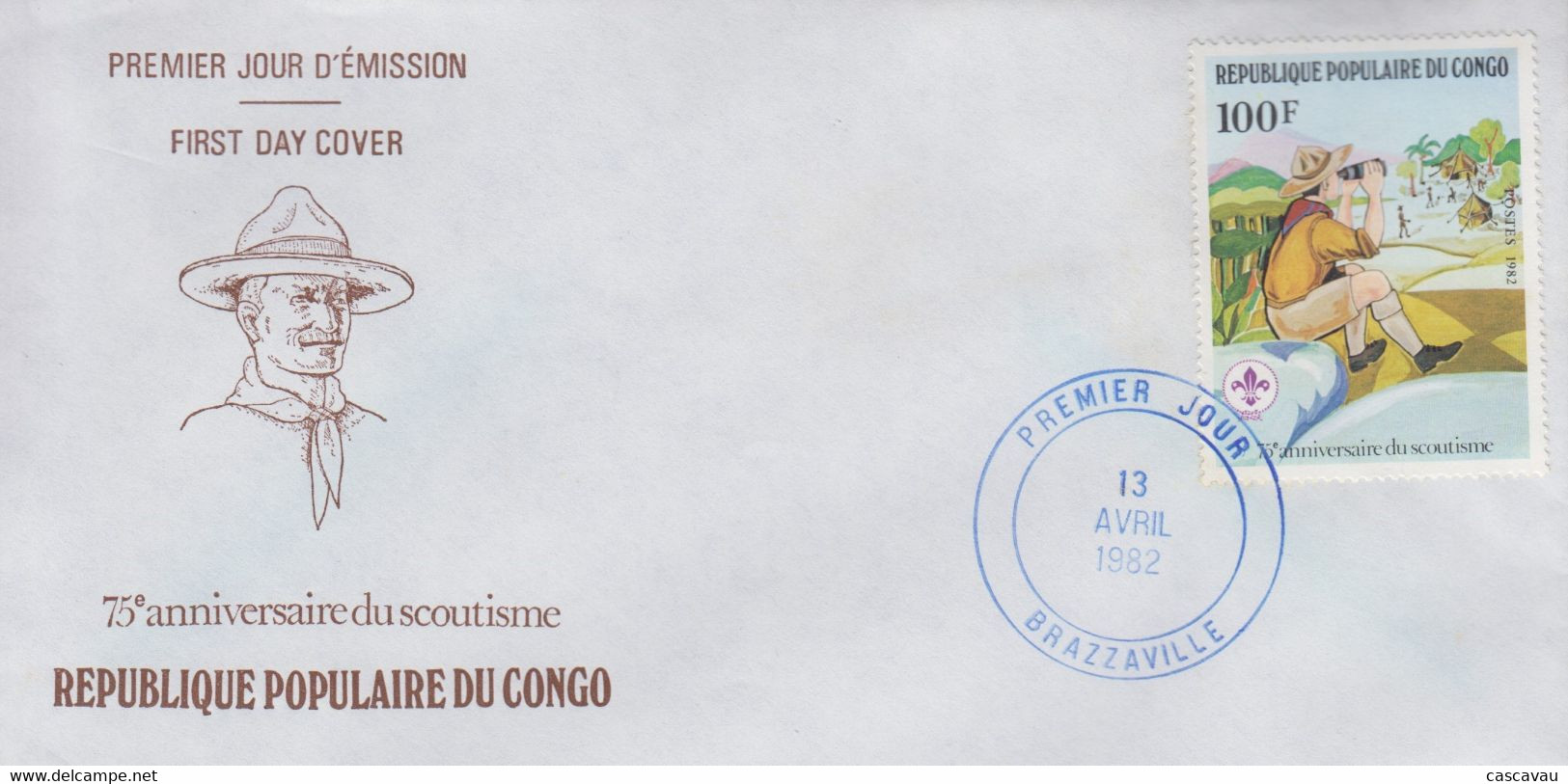 Enveloppe  FDC  1er  Jour    CONGO     75éme  Anniversaire  Du  SCOUTISME   1982 - FDC