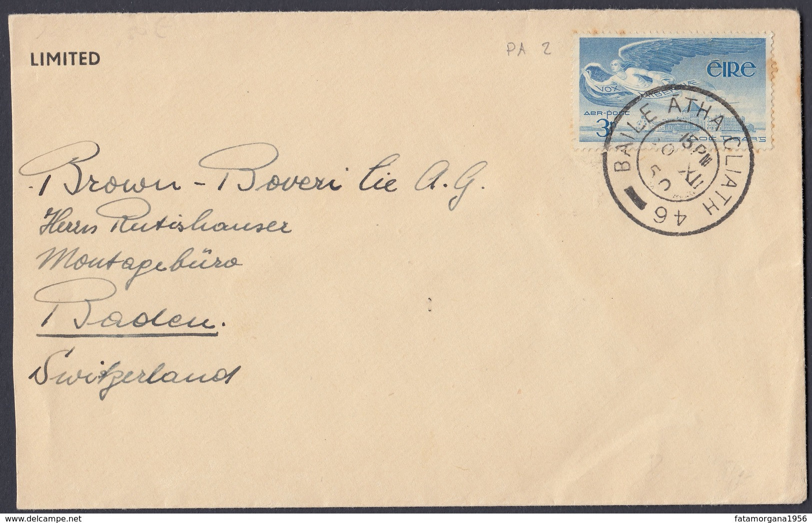 IRLANDA - IRLANDE - EIRE - 1948 - Yvert Posta Aerea 2, Obliterato, Su Porzione Di Busta. - Airmail