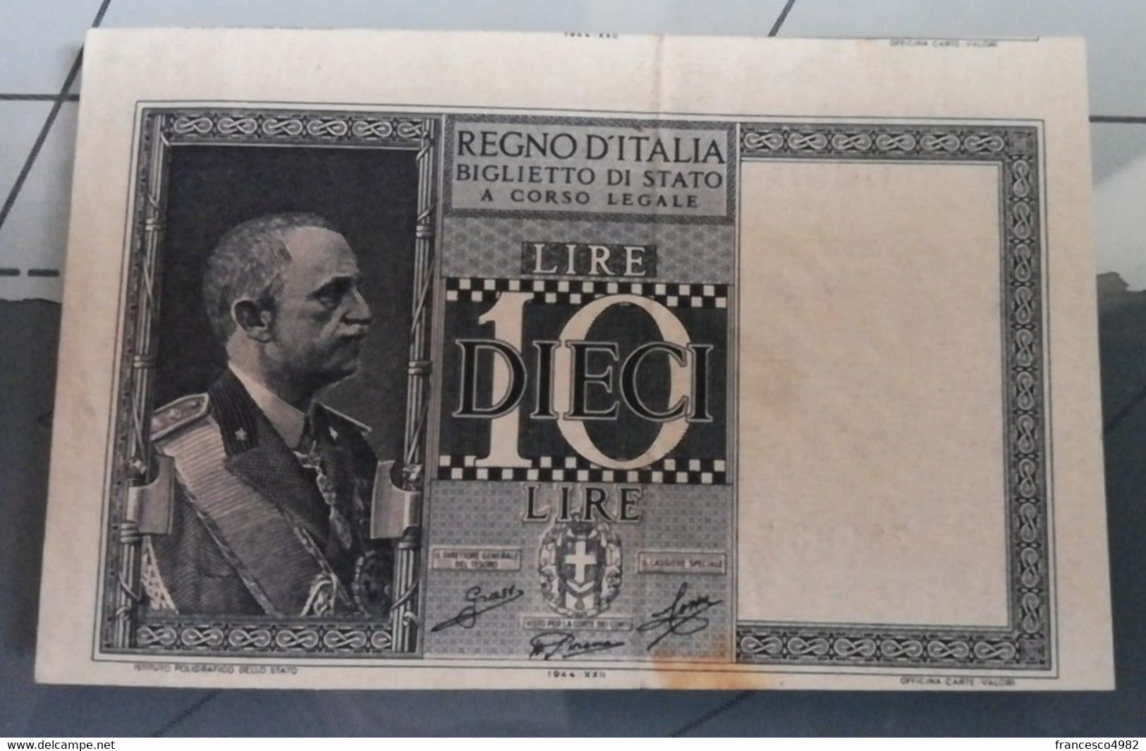 ITALY - P.25c – 10 LIRE 1944 - CIRCOLATA - RARISSIMO ERRORE DI TAGLIO Con Doppia Data - Regno D'Italia – 10 Lire