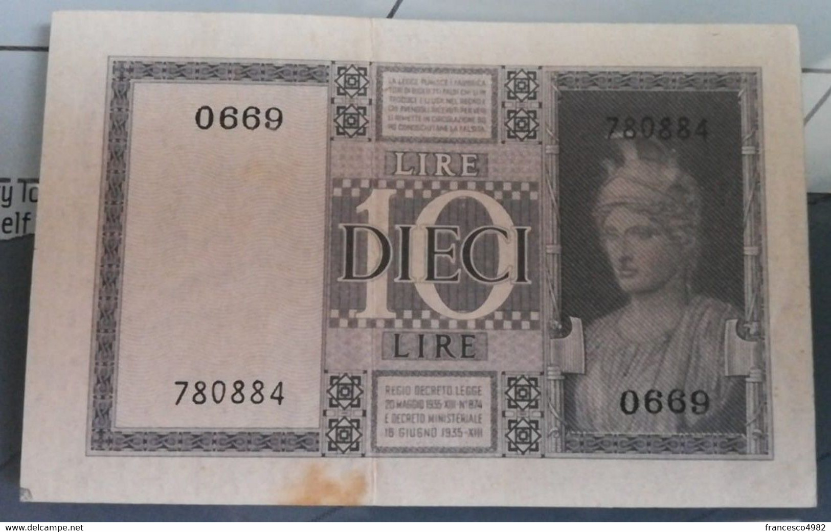 ITALY - P.25c – 10 LIRE 1944 - CIRCOLATA - RARISSIMO ERRORE DI TAGLIO Con Doppia Data - Regno D'Italia – 10 Lire