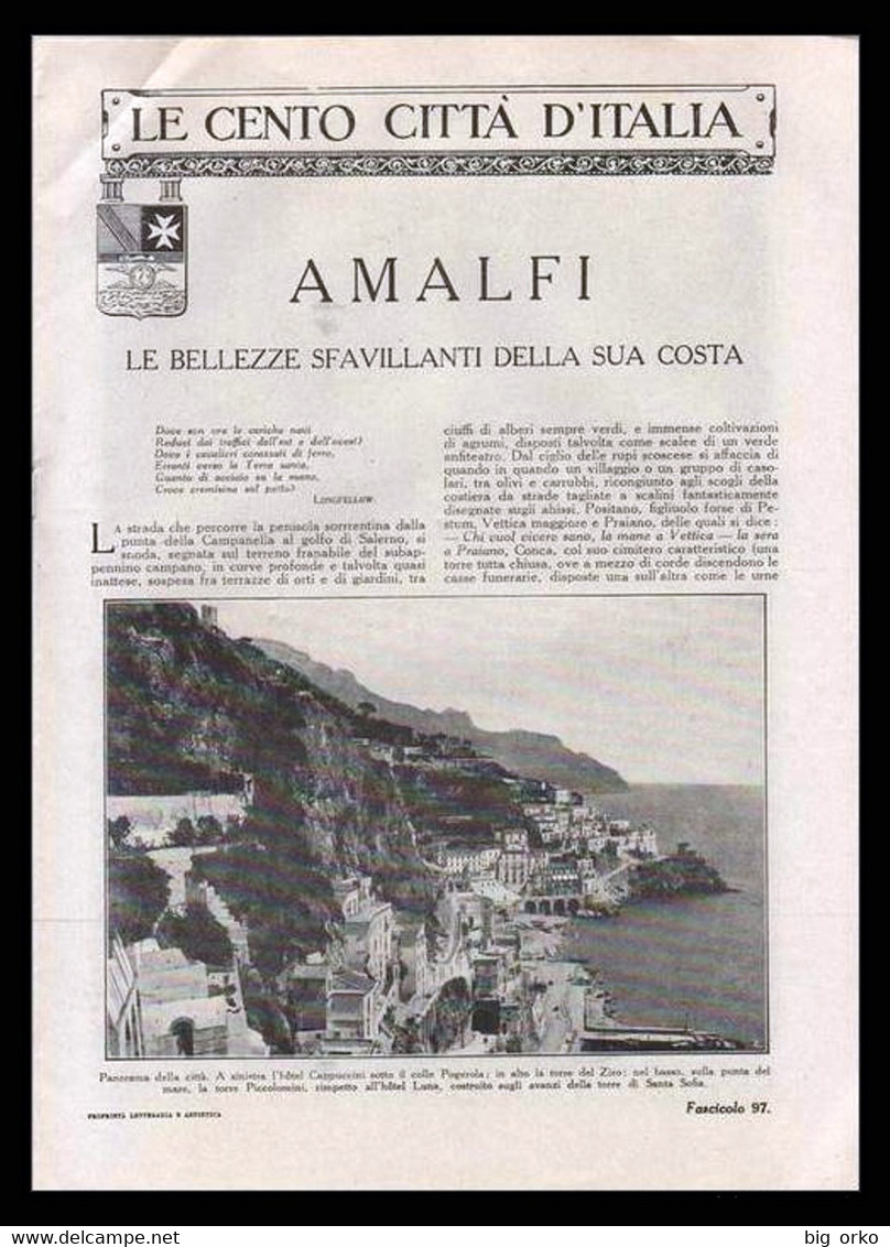 Le Cento Città D' Italia Illustrate - AMALFI (Fascicolo 97°) - CASA EDITRICE SONZOGNO / MILANO - Ediz. Tra Il 1920/1930 - Turismo, Viajes