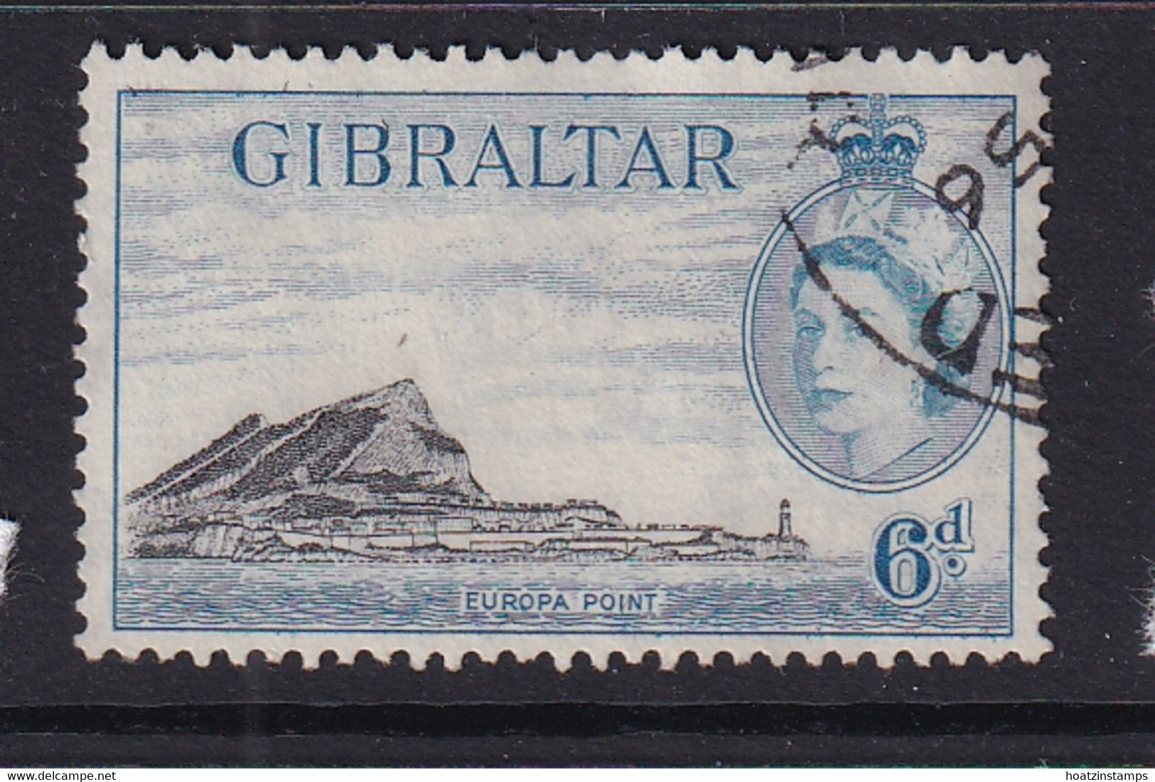 Gibraltar: 1953/59   QE II - Pictorial     SG153    6d   Black & Pale Blue        Used - Gibraltar