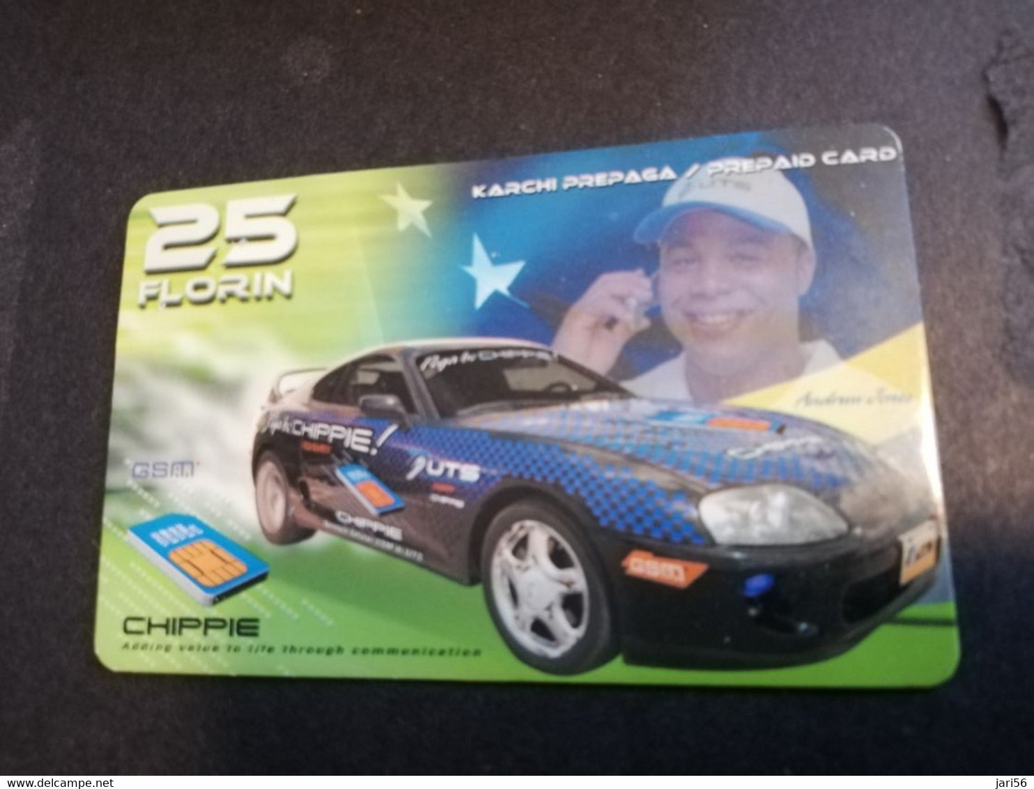 CURACAO NAF 10,- + NAF 25 UTS/GSM CHIPPIE/ ANDREW JONES WITH NICE SPORTSCAR      ** 4838** - Antillas (Nerlandesas)