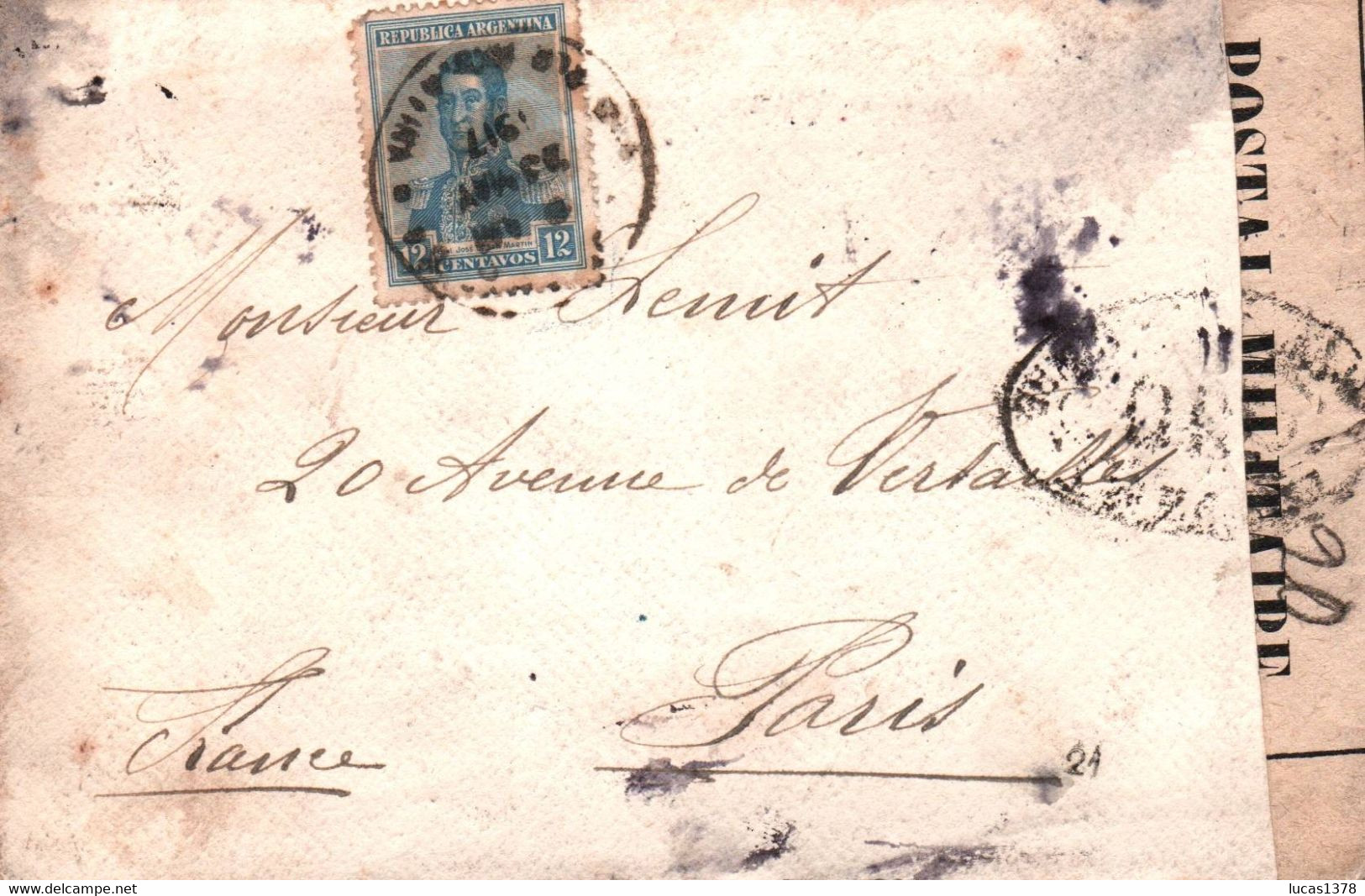 LETTRE BUENOS AIRES POUR PARIS / 1913 / CENSURE CONTROLE MILITAIRE - Covers & Documents