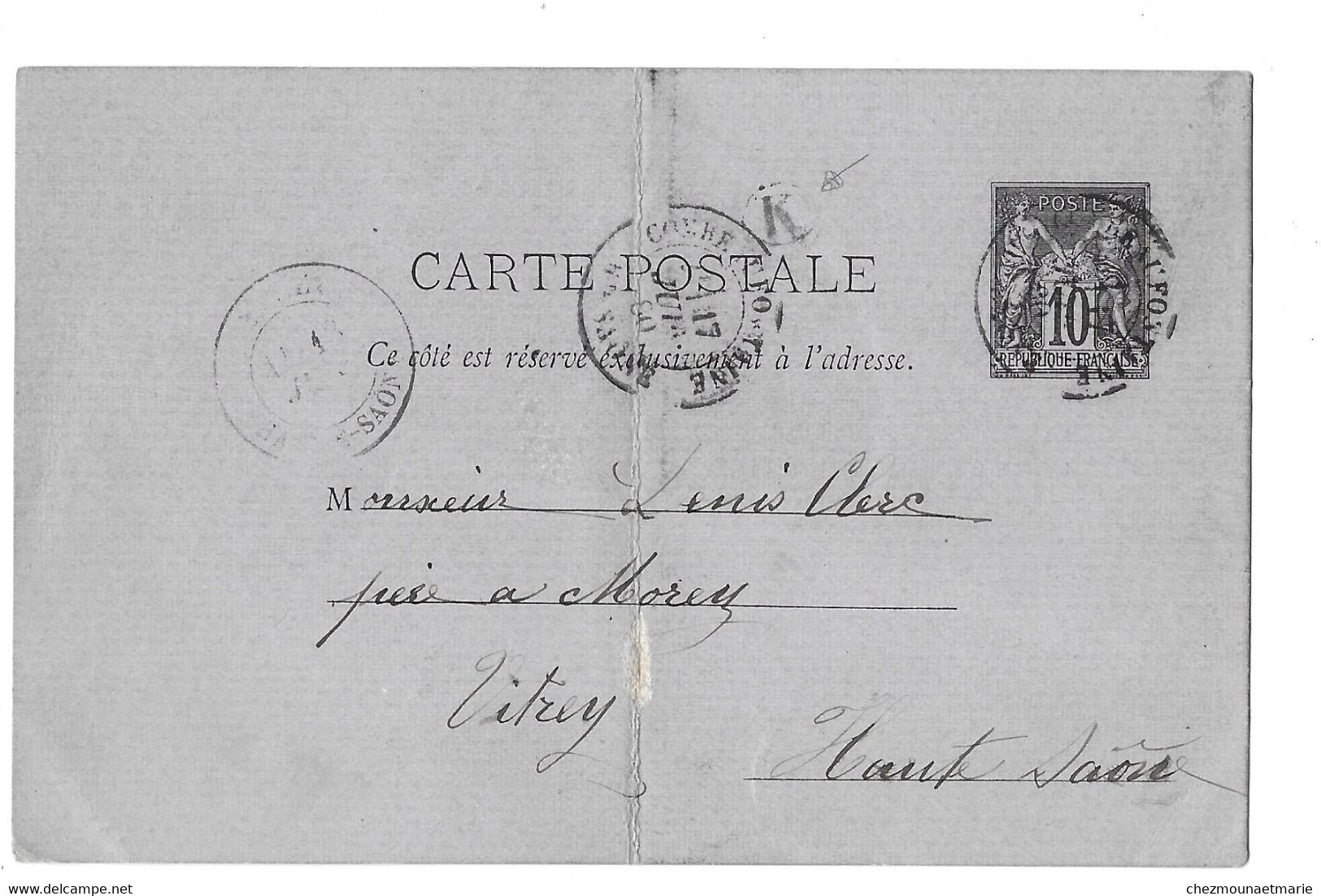 1880 COMBEAUFONTAINE - POUR LENIS CLERC A MOREZ - CP ENTIER AVEC TYPE SAGE - 1876-1898 Sage (Type II)