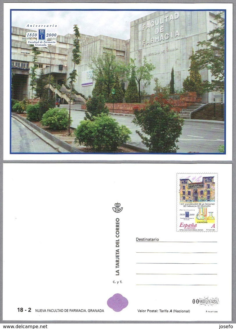 150 Años FACULTAD DE FARMACIA DE GRANADA. Tarjeta Entero Postal - Pharmacy