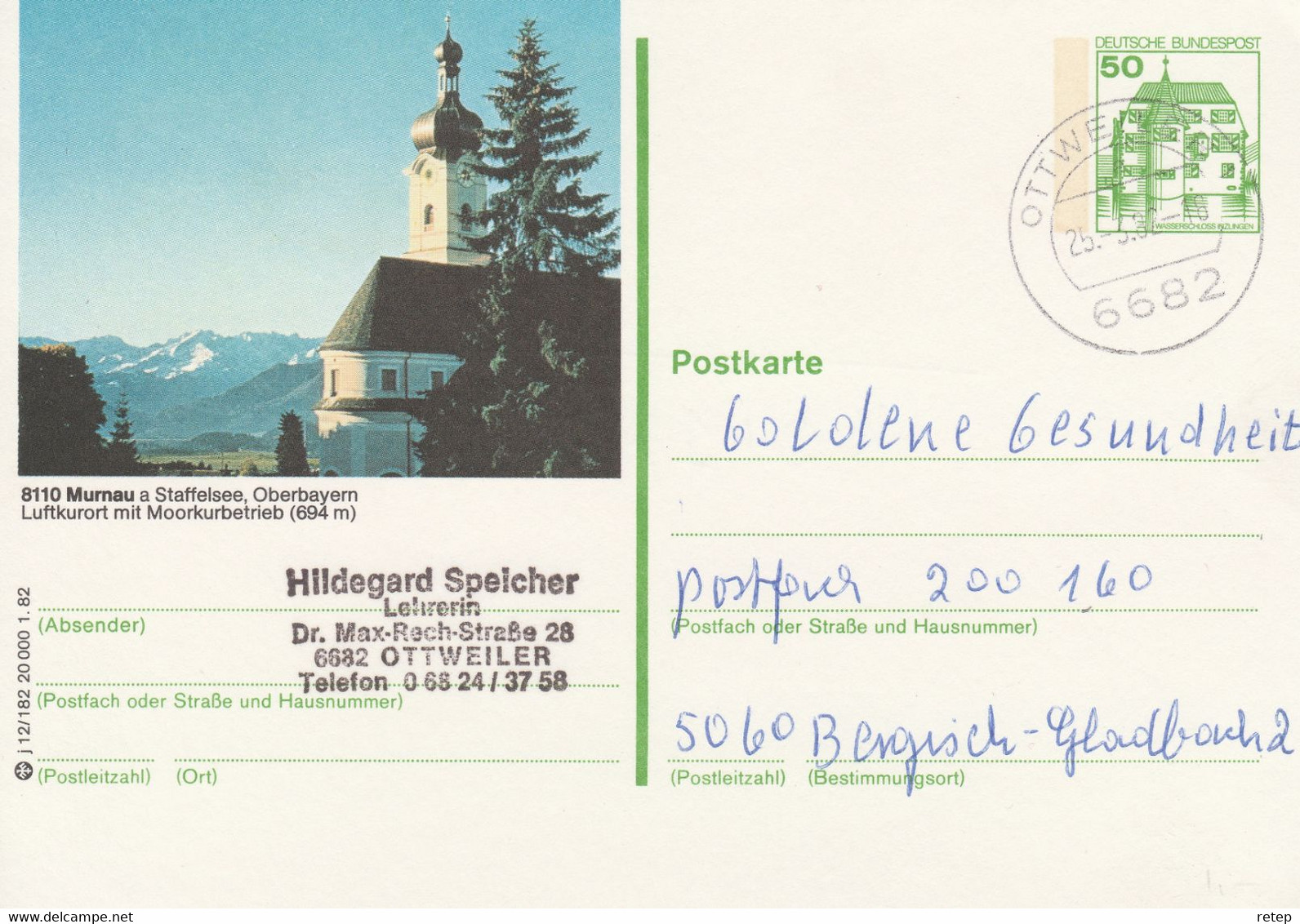 West Duitsland 1982, Murnau Am Staffelsee, Kerk - Postales Ilustrados - Usados