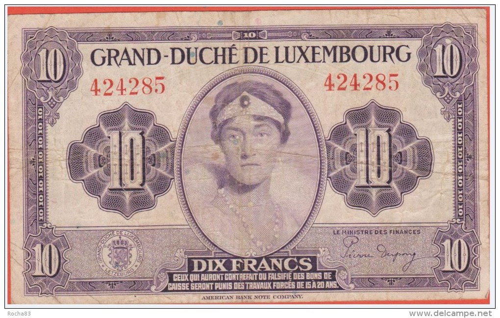 LUXEMBOURG - 10 Francs De 1944 - Pick 44 - Luxembourg