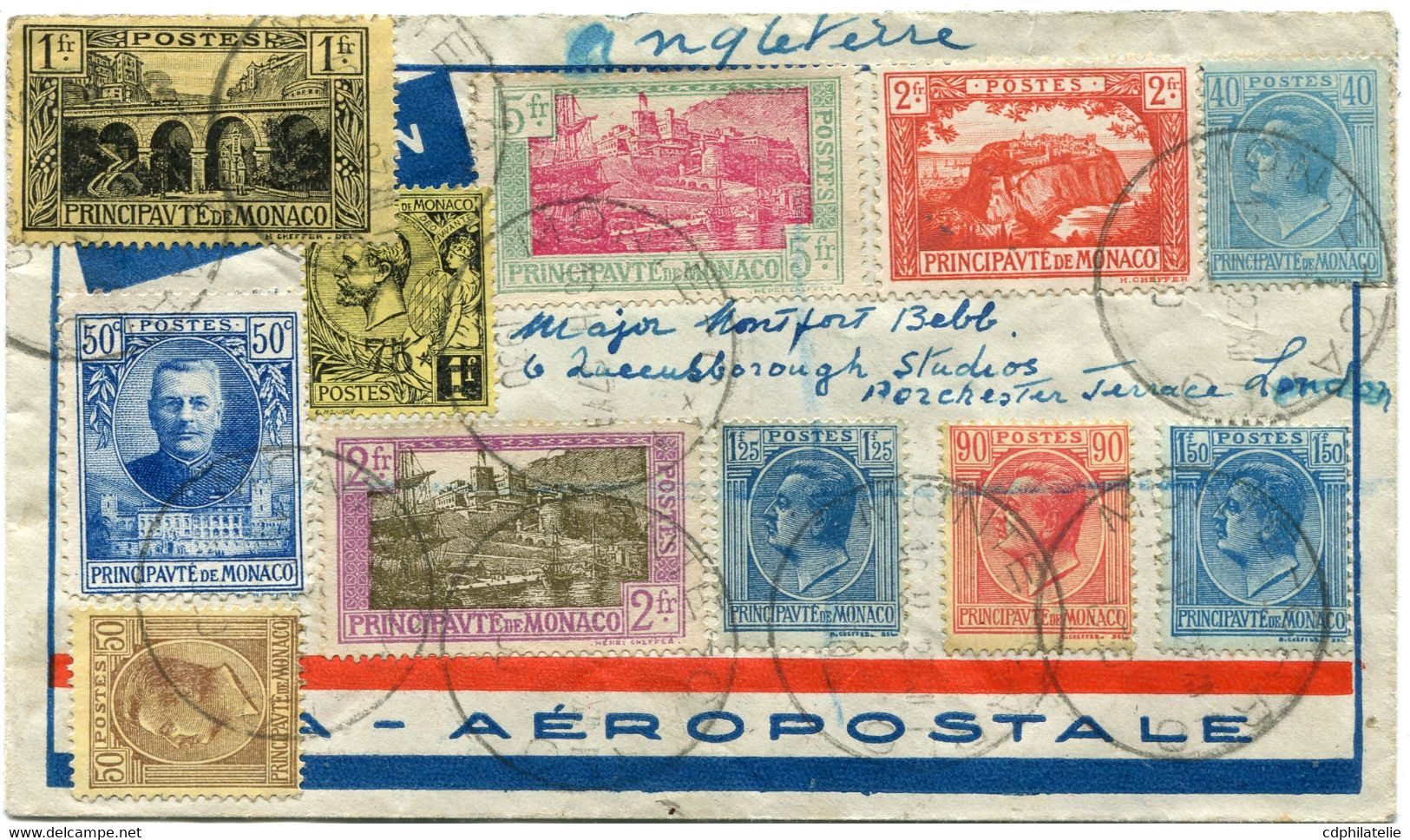 MONACO LETTRE RECOMMANDEE PAR AVION DEPART MONTE-CARLO 27 XII 1930 POUR LA GRANDE-BRETAGNE - Storia Postale