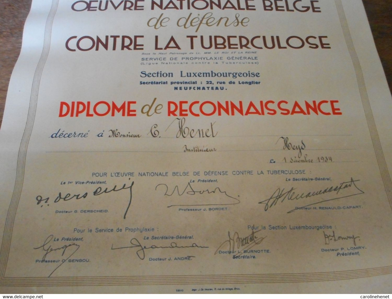 Diplôme Tuberculose Luxembourg 1934 - Diplomas Y Calificaciones Escolares