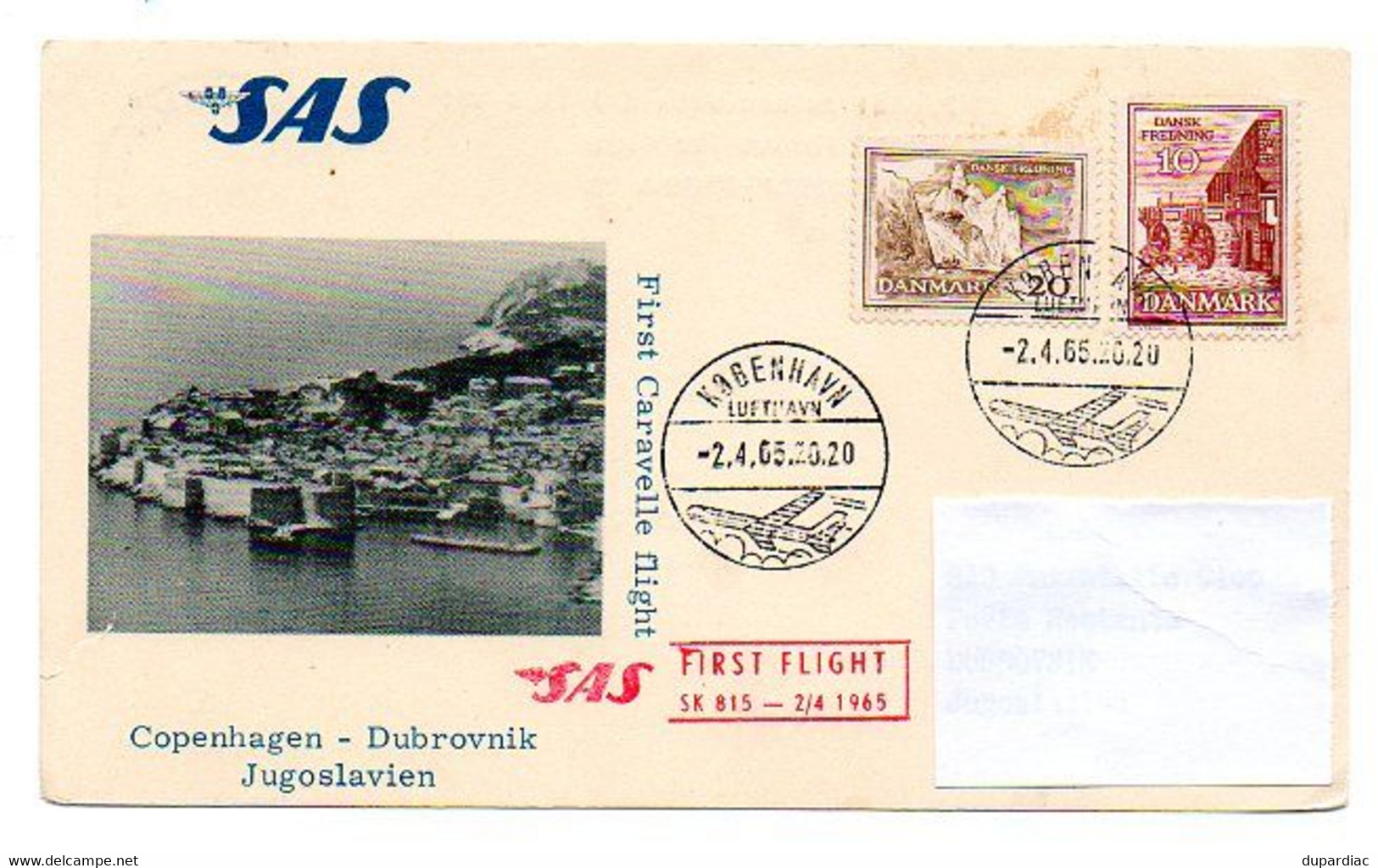 Danemark / Carte Commémorative De 1865, Aviation SAS, First Caravelle Flight, Copenhague Pour Dubrovnik, Cachets Avion. - Máquinas Franqueo (EMA)