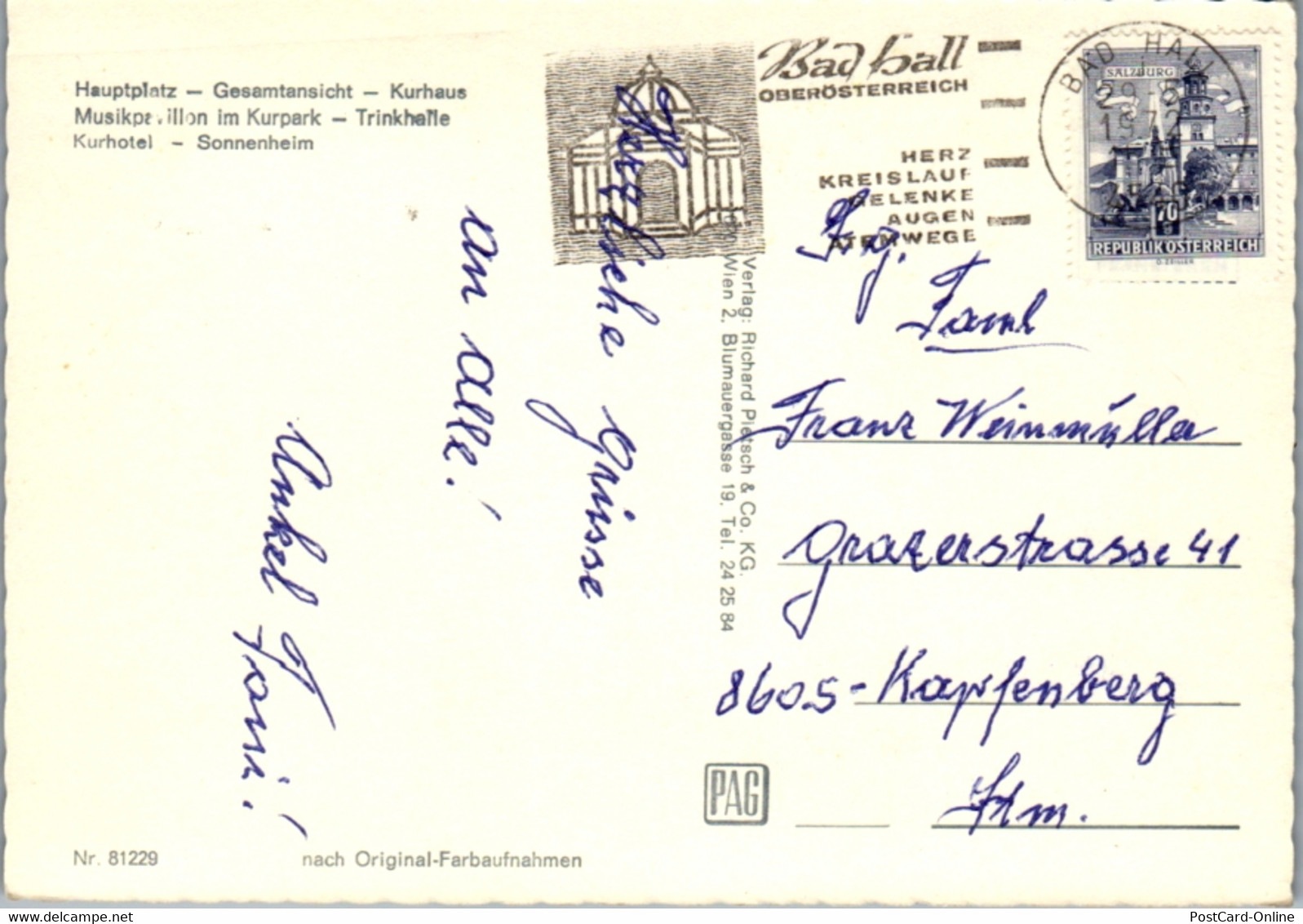 6514 - Oberösterreich - Bad Hall , Jod Brom Solebad , Hauptplatz , Kurhaus , Trinkhalle , Sonnenheim - Gelaufen 1972 - Bad Hall