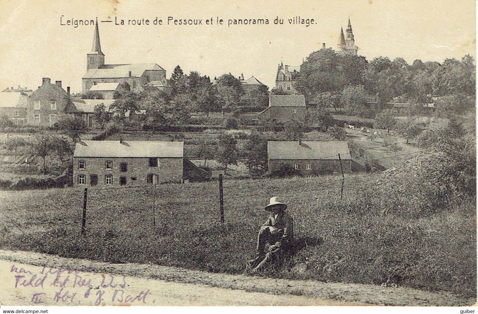 Leignon La Route De Pessoux Panorama Coll. Melchior Charlier Delhaise Le Lion 1918 - Ciney