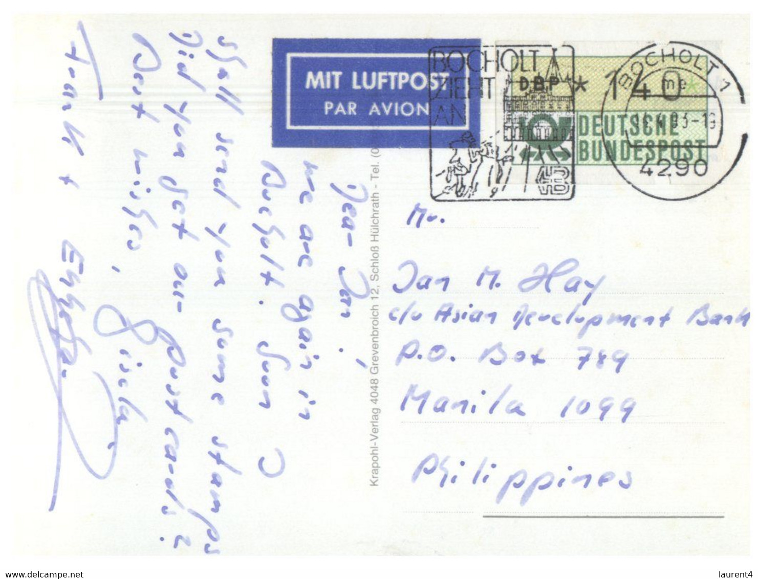 (II 38) Germany -  Bauten - Baucholt Postmark  (posted To Philippines 93) - Bocholt