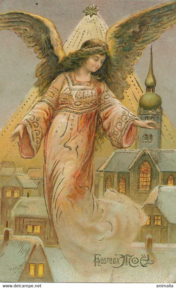 Christmas Card . Cupid Flying  . Embossed . Ange Volant  . Etoile . Noel . Gaufrée - Autres & Non Classés