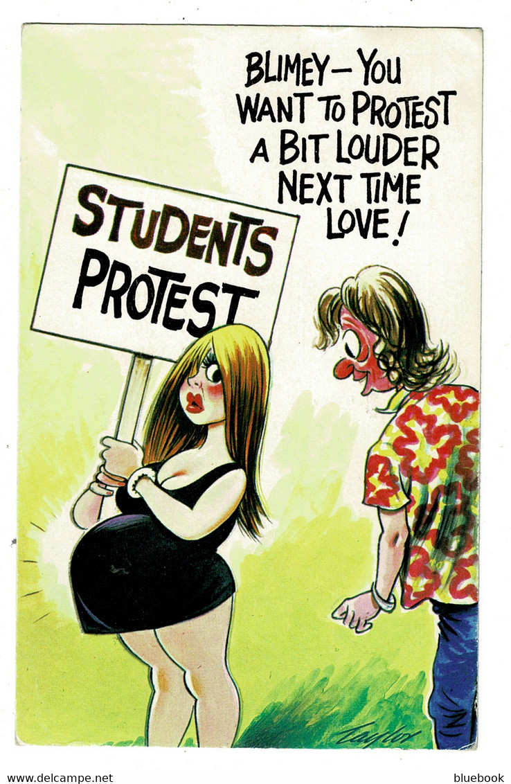 Ref 1470 - 1978 Bamforth Comic Postcard - Pregnant Student Protest - Fumetti