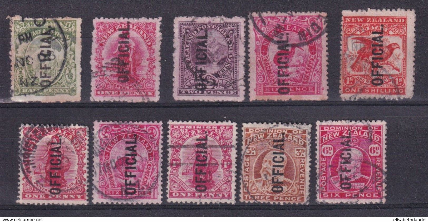 NEW ZEALAND - 1907/1910 - SERVICE YVERT N° 27/29+31+32+36/37+39/41 OBLITERES - COTE = 110 EUR. - - Dienstzegels