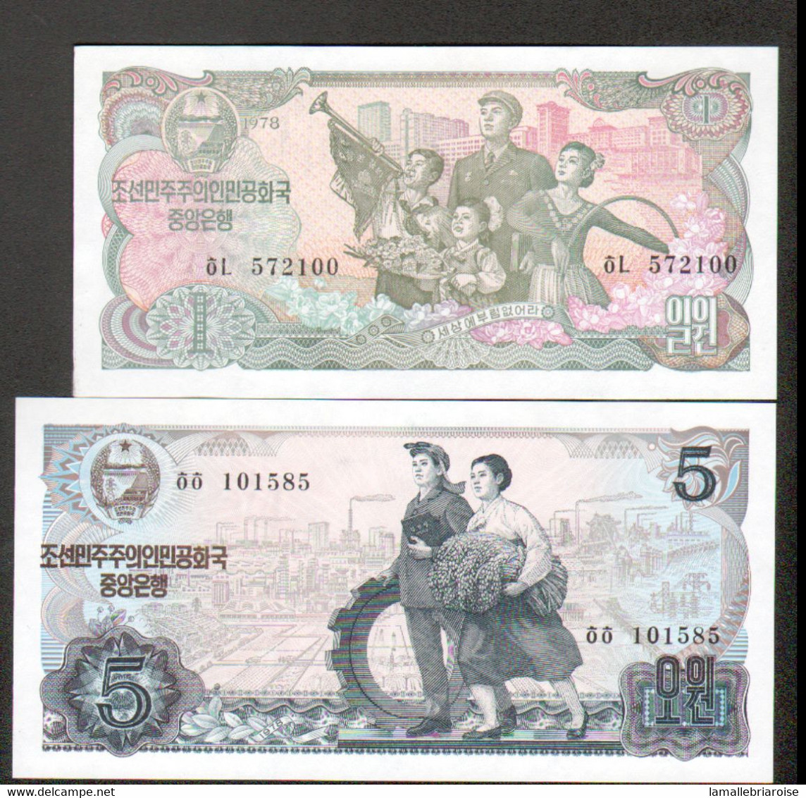 Coree, Korea, 2 Billets De 1 Et 5 Won - Corée Du Sud