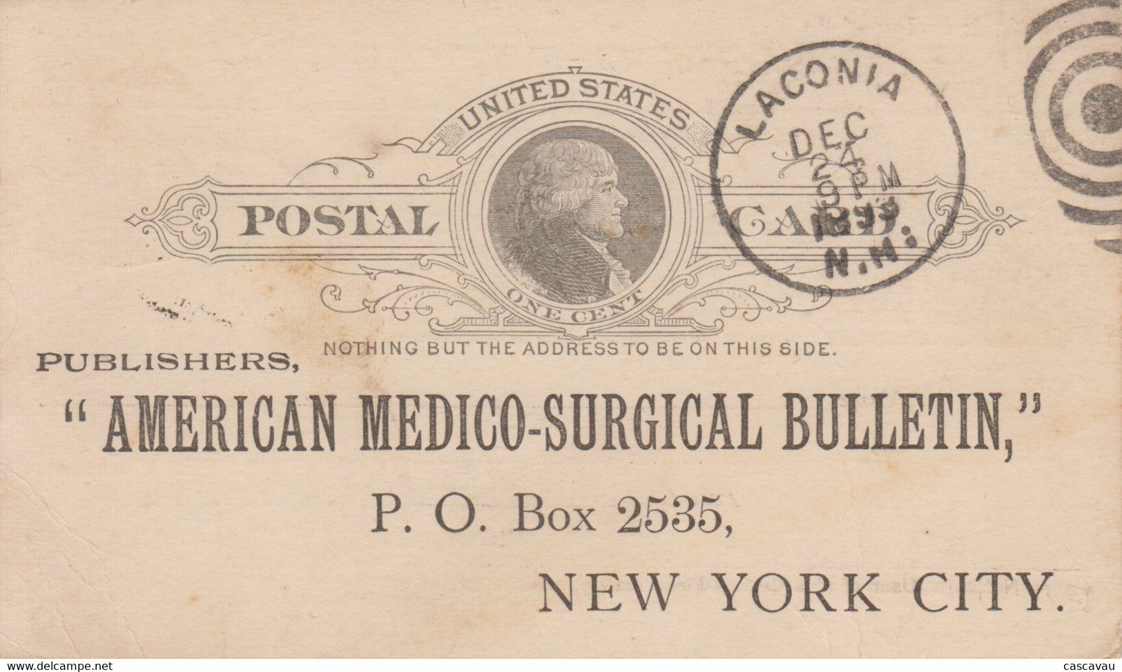 Carte  Entier  Postal  Repiqué   U.S.A    LACONIA    1893 - ...-1900