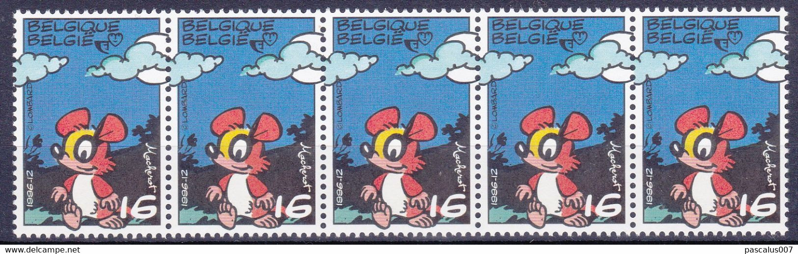 B01-337 2663 BD Belgique Bande De 5 Timbres Chlorophyl Chlorophylle Macherot Raymond 5-10-1996 - Altri & Non Classificati