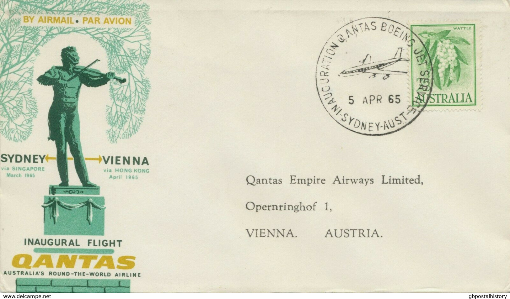 AUSTRALIA 1965 First Flight Qantas Empire Airways Boeing Jet SYDNEY - VIENNA - Primeros Vuelos