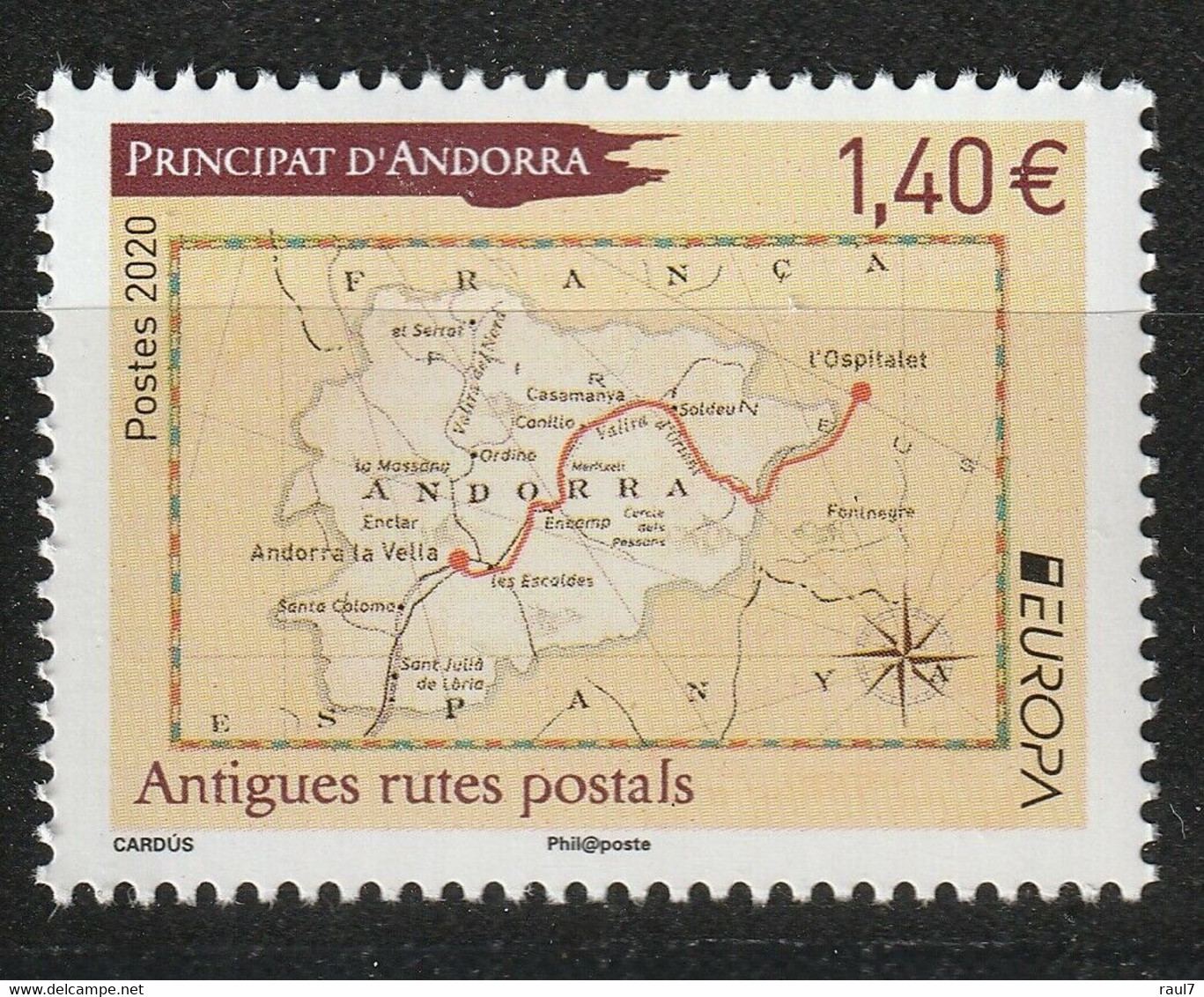 ANDORRE Fr. 2020 - Europa 2020, Anciennes Routes Postales  - 1 Val Neufs // Mnh - Unused Stamps