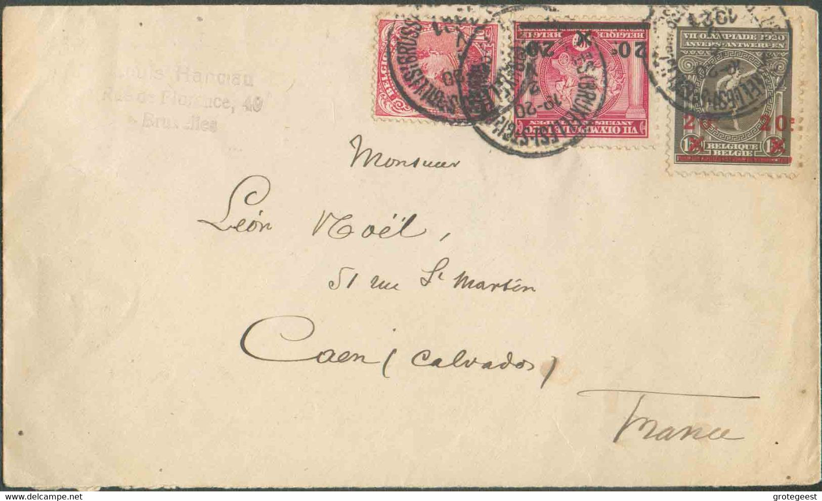 BELGIUM N°138-185/6 - Affr. Combiné à 50 Centimes Obl. Sc St-GILLES (BRUXELLES) s/L. Du 2-V-1921 Vers Caen. - TB - 17309 - Zomer 1920: Antwerpen