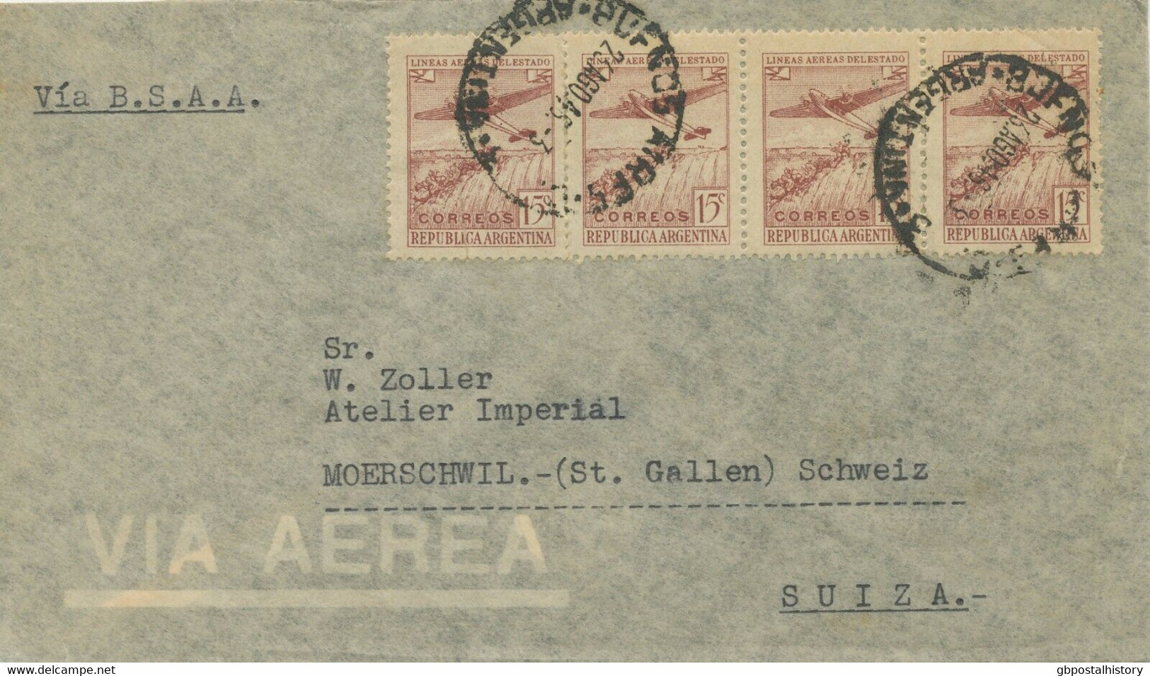 ARGENTINA 1946 BUENOS AIRES-ST.GALLEN Flown B.S.A.A. British South America Airways Extremely Rare Air Mail RR!! - Luchtpost