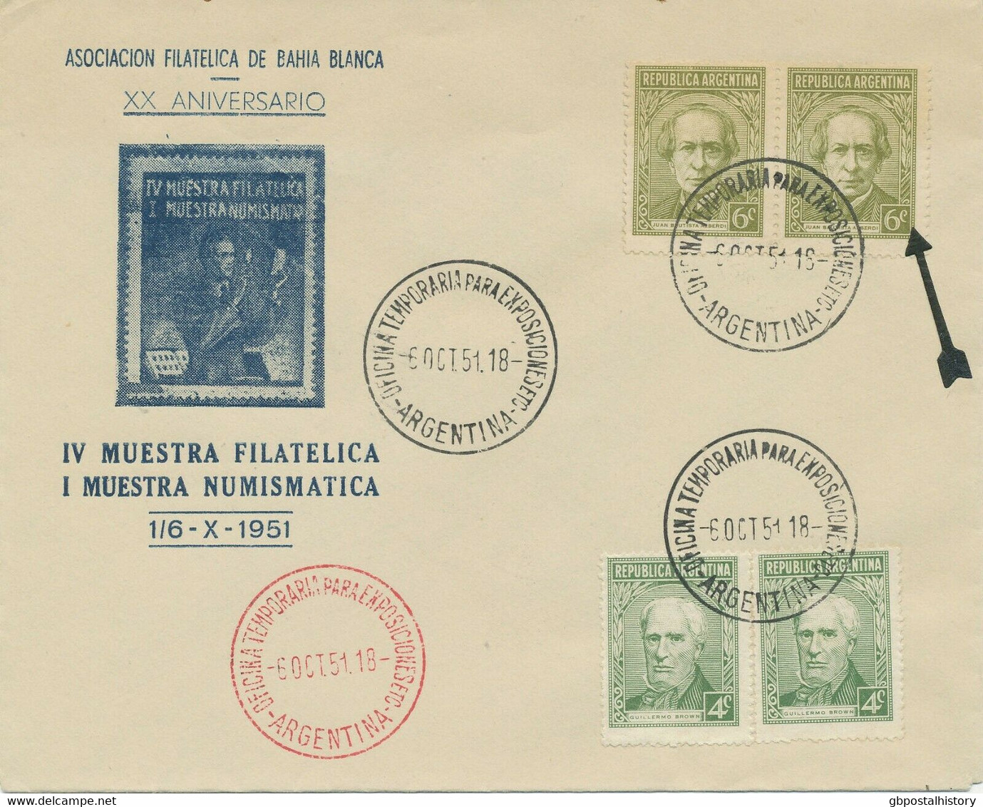 ARGENTINIEN 1951 Pra.-Schmuckbf. M. 2 X 4 C. U. 2 X 6 C.Alberdi M. SST ABART - Cartas & Documentos
