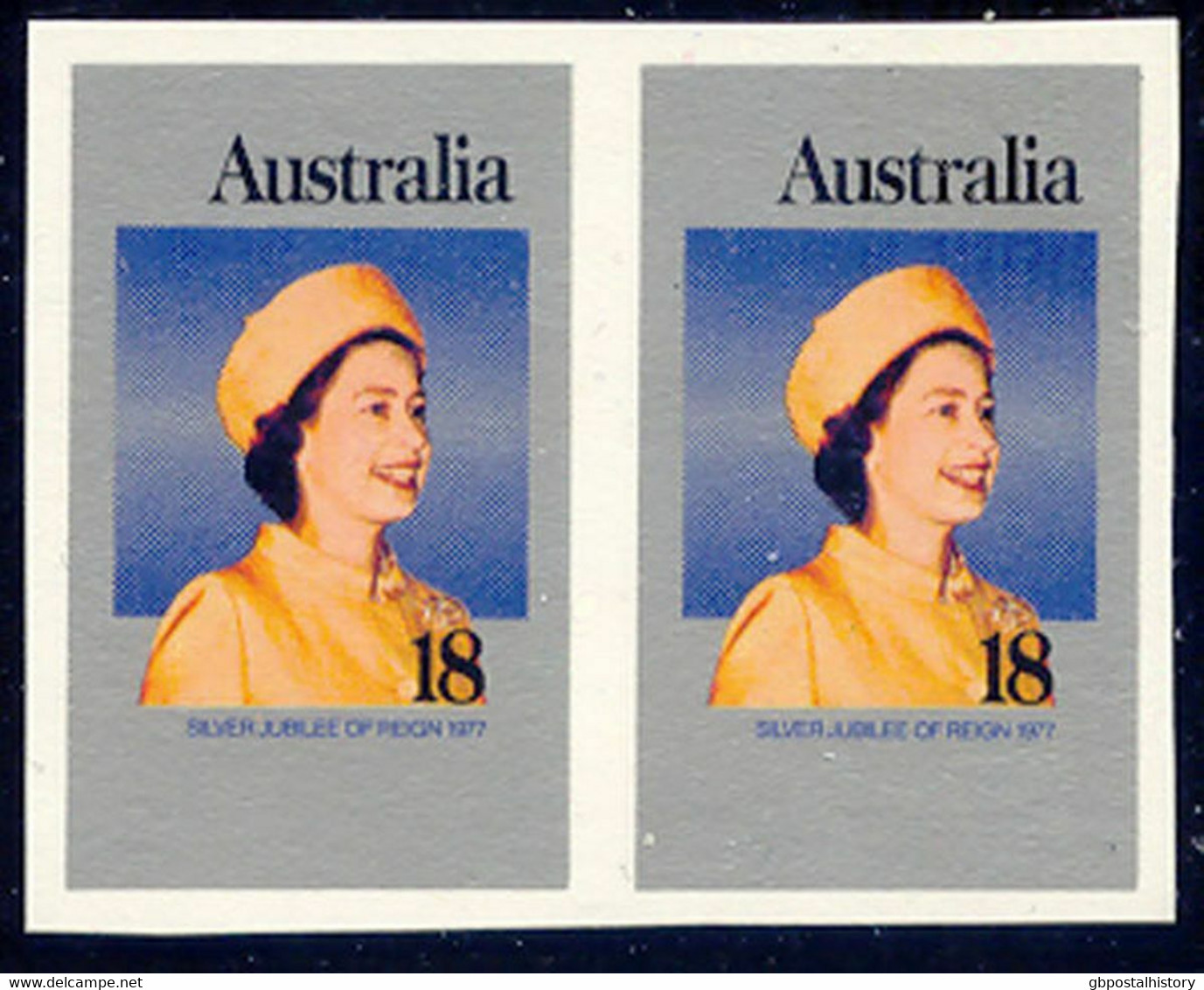 AUSTRALIA 1977 QEII 18 C. SILVER JUBILEE IMPERFORATED PROOF PAIR THICK PAPER - Abarten Und Kuriositäten