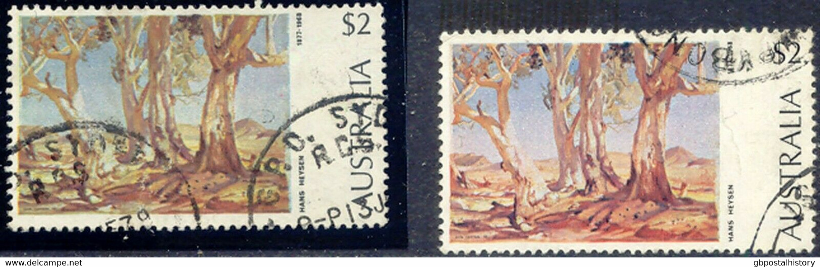 AUSTRALIA 1974 2 $ Painting Hans Heysen Red Gum Trees VFU VARIETY SEE COLOUR - Plaatfouten En Curiosa