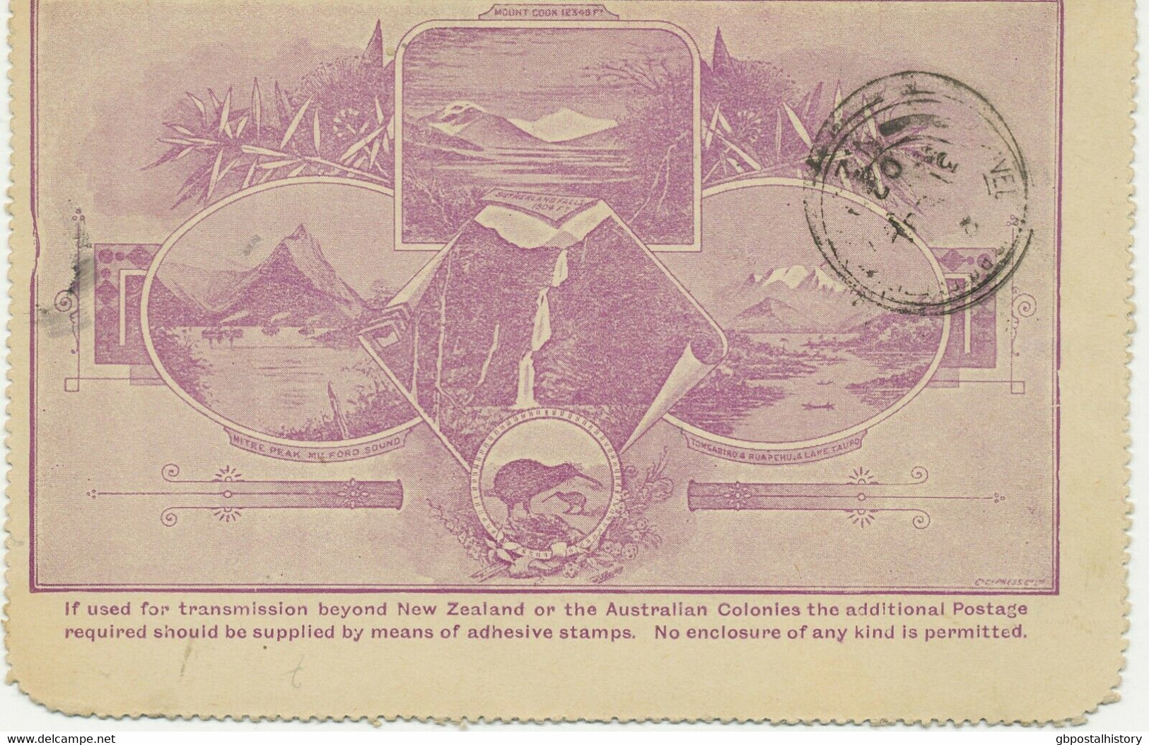 NEW ZEALAND 1902 One Penny On 1 1/2 D Letter Card MAJOR VARIETY FRAME BREAK! - Abarten Und Kuriositäten